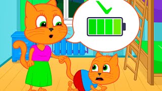 Familia de Gatos - La bateria esta baja Dibujos Animados Para Niños