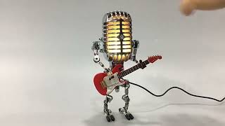 Hot Sale Vintage Microphone Robot Lamp Play Guitar Desk LED Lamp Light Vintage Miniatures Crafts