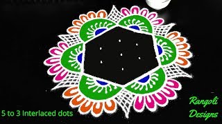 Latest rangoli designs with 5X3 dots || kolam for thai ammavasai || chukkala muggulu designs