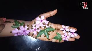 New Mehndi Design With Real Flowers and Neem Leaves | New mehndi design |Henna Designs मेहंदी डिजाइन