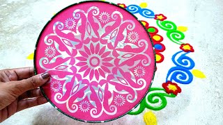 Easy Rangoli design with stencil | How to use Rangoli stencil | Rangoli designs #rangoli #kolam