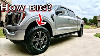 Biggest tire size with NO rub or trimming on stock rims:  2023 F-150.