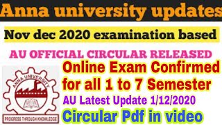 Annauniversity Nov/Dec Exam 2020 online mode confirmed for all  | annauniversity nov/dec exam date