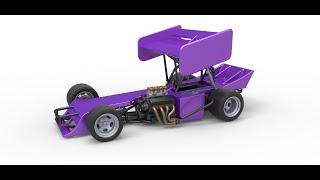 3D printable Supermodified front engine Winged race car Scale 1:25 3D model view