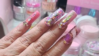 ☆Long Pink Acrylic Nails with BLING!💅😍