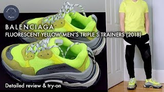 Balenciaga Men's Triple S Trainers/Sneakers in Fluorescent Yellow - 2018 Release Unboxing & Try-on