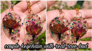 Satisfying resin art 🌹. Couples / bestfriend keychain with real rose bud. How to make couple keyring