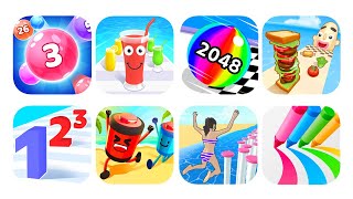 Mobile Gameplay: Marble Run,Juice-Run,Ball-2048,Sandwich-Run,Number-Master,Batery-Run,Jelly-Shift