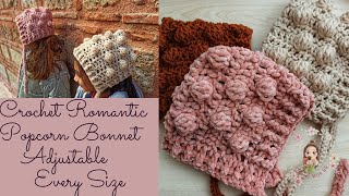 Crochet Romantic Popcorn Bonnet Adjustable Every Size / How to Crochet A Simple Baby Bonnet?