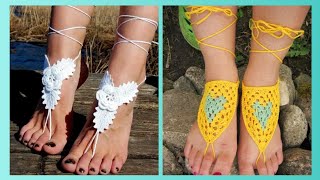 Latest Beautiful Handmade Crochet Barefoot Sandals Foot Jewelry Easy knitted Pattern  Design