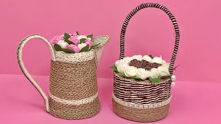 Diy Jute Craft Ideas/ Jute Rope  Flower Basket/ Jute Tea Pot