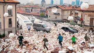 Storm Chaos in Spain! Flood and 6-inch hail hit cars and homes,  Europe is shocked