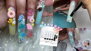 TRYING MAKARTT SWEET CRAVINGS COLLECTION🧁 MARBLED OMBRE NAILS + CREEPY REDDIT STORIES|Nail Tutorial