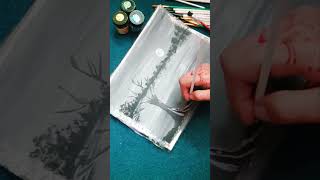 Black and white landscape painting #cherry blossom#acrylic painting #viral #trending #youtubeshorts