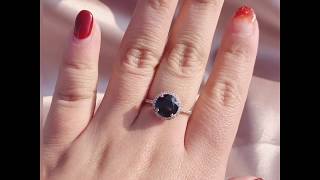 Black Spinel 8mm Round Engagement Ring Diamond Wedding Ring