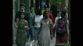 New York Lower Manhatten streetlife. Car traffic, people on the sidewalk, buildings 1995