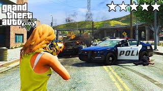 GTA 5 CRAZY GIRL FIVE STAR POLICE RAMPAGE WANTED LEVEL ESCAPE!