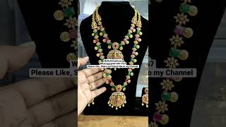 Ruby Emerald Laxmi Kasu long and short necklace earrings combo collections#@MKF