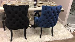 Blue and Black Tufted Back Dining Chairs