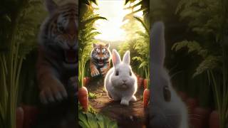 Cute rabbit was chased by a savage tiger to the ravine & saved by an eagle 🐅🦅🐇 #shorts #cute