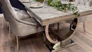 Mayfair Grey Marble Top Dining Table With A Stainless Steel Base 180cm