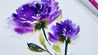 MY SECRET to soft edges, and a beautiful bright purple!  Beginners watercolor  tips and techniques