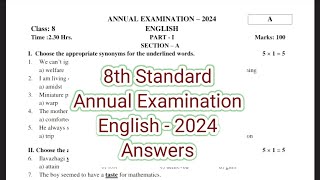 8th standard english annual exam 2024 original question answers key