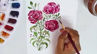 Painting flowers using Camlin Round Brush | Watercolors Painting ideas for beginners | floral art