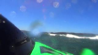 Riding a jetski in rough water and waves