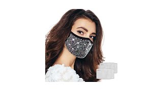 BDTTBZ Crystal Face Mask with 2 Filter, Rhinestone Masquerade Fashion Bling Mask for Women, Reusabl