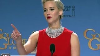 Jennifer Lawrence Chaps Reporter For Phone Use at Golden Globe Press Conference