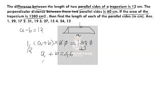 The difference between the length of two parallel sides of a trapezium is 12 cm #ssccgl CGL TIER 2