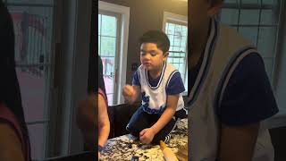 Kids baking bread with dada