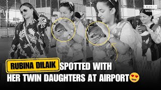 Rubina Dilaik spotted with her Twin daughters at Airport | Cranch Media