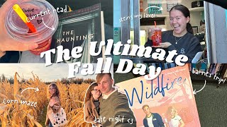 the ultimate fall day!🌽 🍁📕 current read, barnes trip, buckos, corn maze, and more!