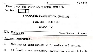 Class 10 Science Pre board Question Paper of (2022 - 2023) | Cbse Board Exam