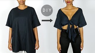 DIY Tie Front Plunging Crop Top (NO SEWING)