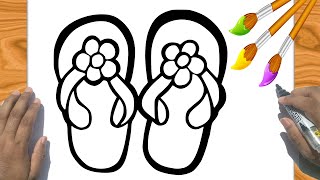 Flip Flops Shoes Drawing and Colouring step by step tutorial