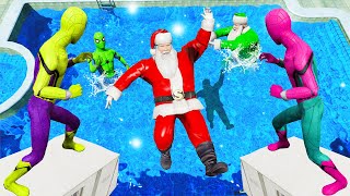 GTA 5 Rainbow Spiderman & Rainbow Santa Claus Crazy Water Ragdolls Fails(Funny Moments)