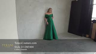 Off Shoulder Cap Sleeve Satin A-line Mother of Bride Dress | Terani Couture | 2112M5404