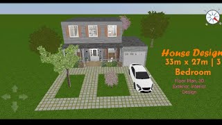 House Design | 33m x 27m with swimming pool | 3 Bedroom