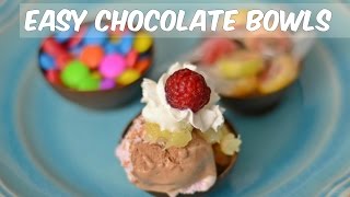 Mini Chocolate Bowl. Easy and Quick Sundae. Melting Chocolate Dessert. Chocolate Balloon Bowls