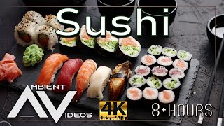 SUSHI 🍣 - Japanese food and preparations, 8 HOURS of Background Ambient Video