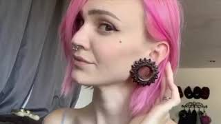 Wooden Sun Mandala Tunnels for Stretched Ears - Two Feather Plugs