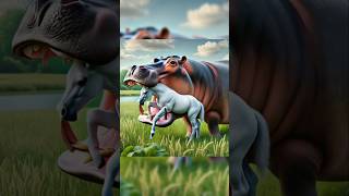 hippo attack on white mare foal #youtubeshorts  #horse #hippo