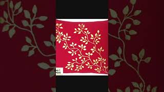 Golden leaves painting on red cushion|#diwalispecial #paintingtutorial at home| #fabricpainting