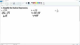 Simplifying Radical Expression. Question 1