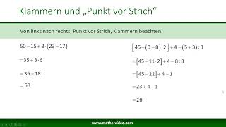 Grundrechenarten, Klammern, Punkt vor Strich