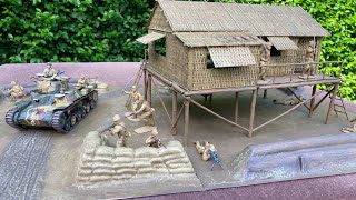 Airfix 1/32 Jungle Outpost, Airfix Japanese infantry, Tamiya Chi ha tank