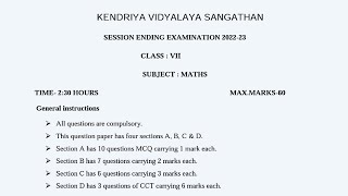 Class 7 Maths Final Exam Question paper (2022 - 2023)